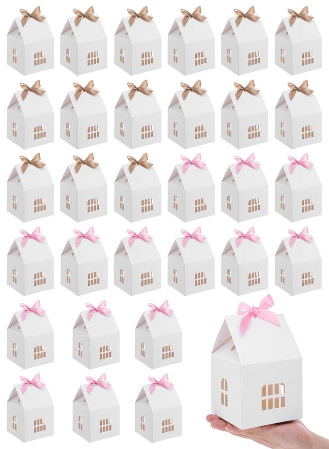 wutfuooo 30Pcs House Shaped Gift Boxes Paper House Boxes with Ribbons for Treats, House Gift Box Treat Boxes for Dessert, Fancy Cookie Boxes for Gift Giving - Image 1